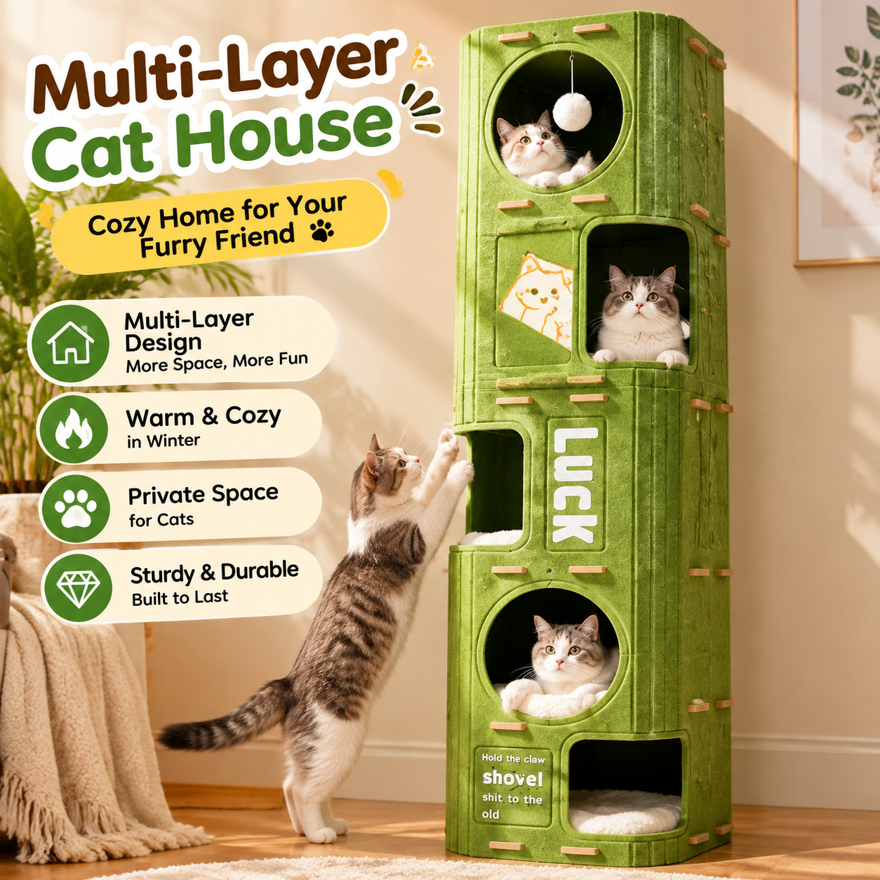 Multi-Level Cat Tower House β Cozy Indoor Cat Condo with Multiple Hideaways, Play Spaces & Resting Areas