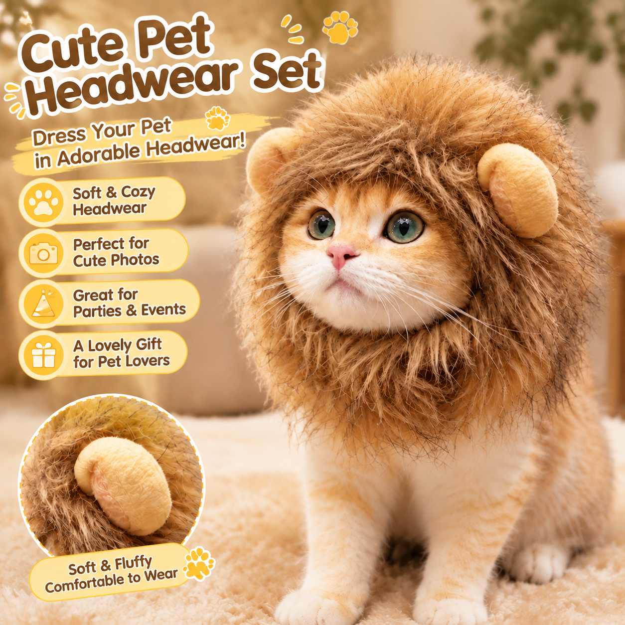Cute Pet Headwear Set – Burger-Inspired Hat & Ruffle Collar Costume for Cats and Small Dogs