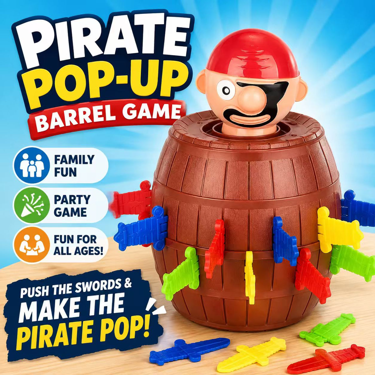 Pirate Pop-Up Barrel Game – Family Skill Game for Kids Ages 4+