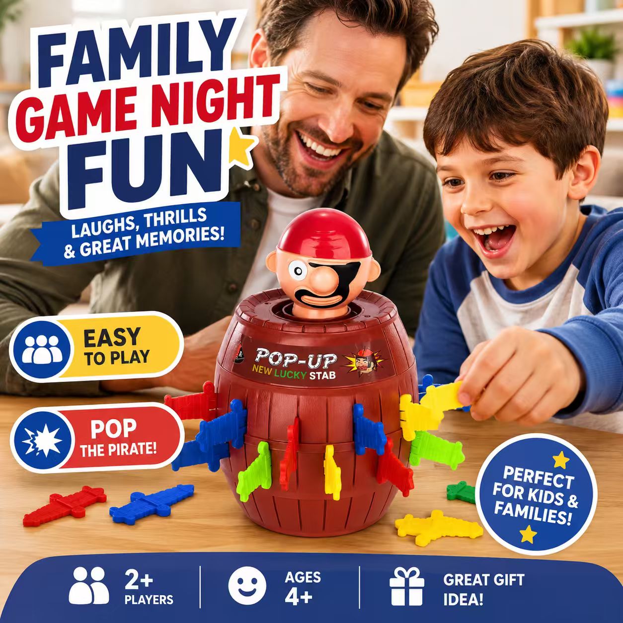 Pirate Pop-Up Barrel Game – Family Skill Game for Kids Ages 4+