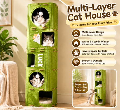 Multi-Level Cat Tower House – Cozy Indoor Cat Condo with Multiple Hideaways, Play Spaces & Resting Areas