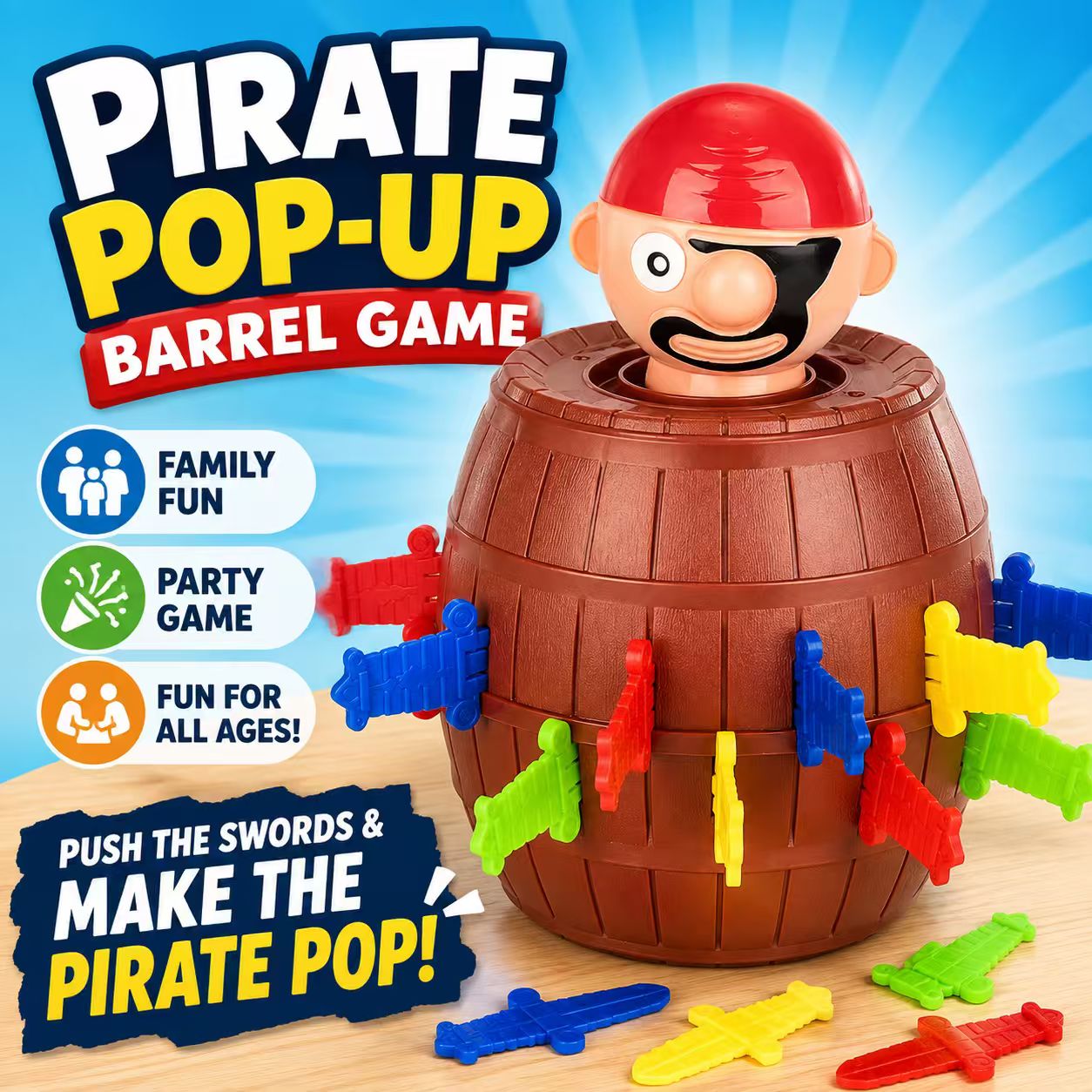 Pirate Pop-Up Barrel Game – Family Skill Game for Kids Ages 4+