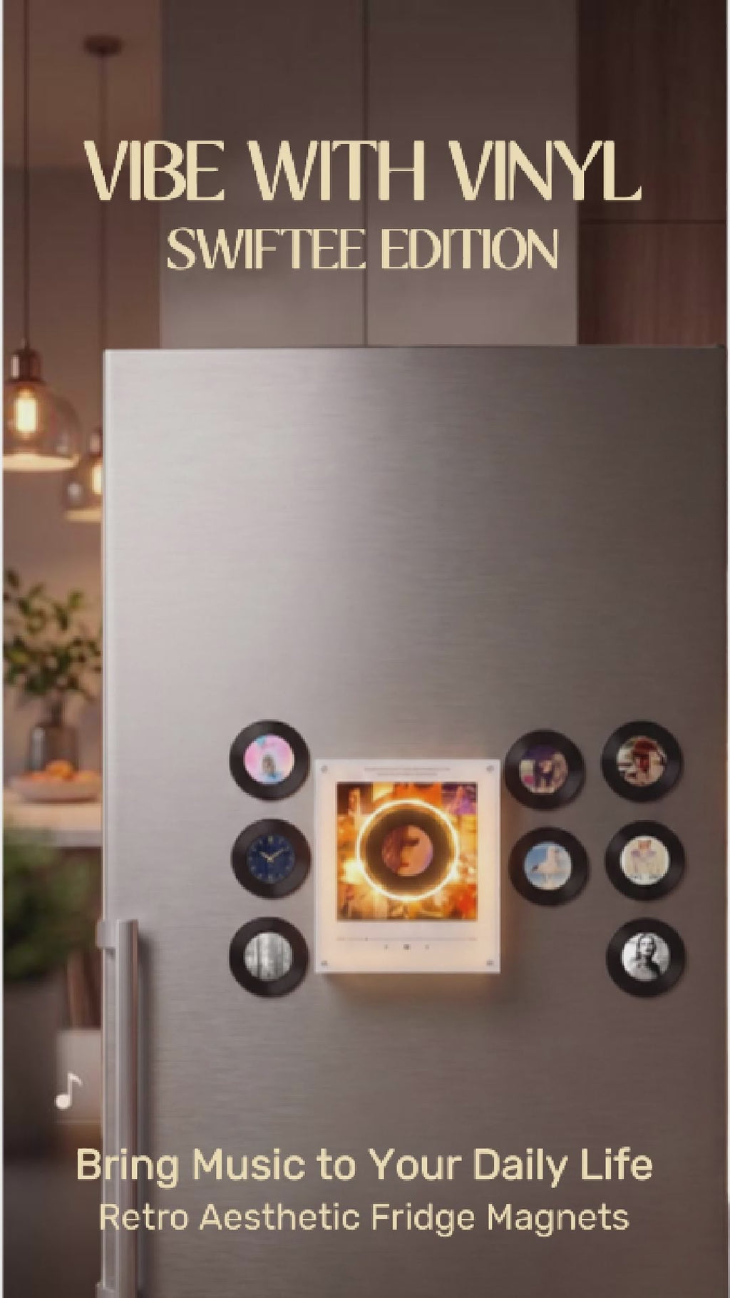 Mini Vinyl Music Player Fridge Magnet – Interactive Magnetic Record Player with Swappable Songs, Retro Music Gift for Music Lovers