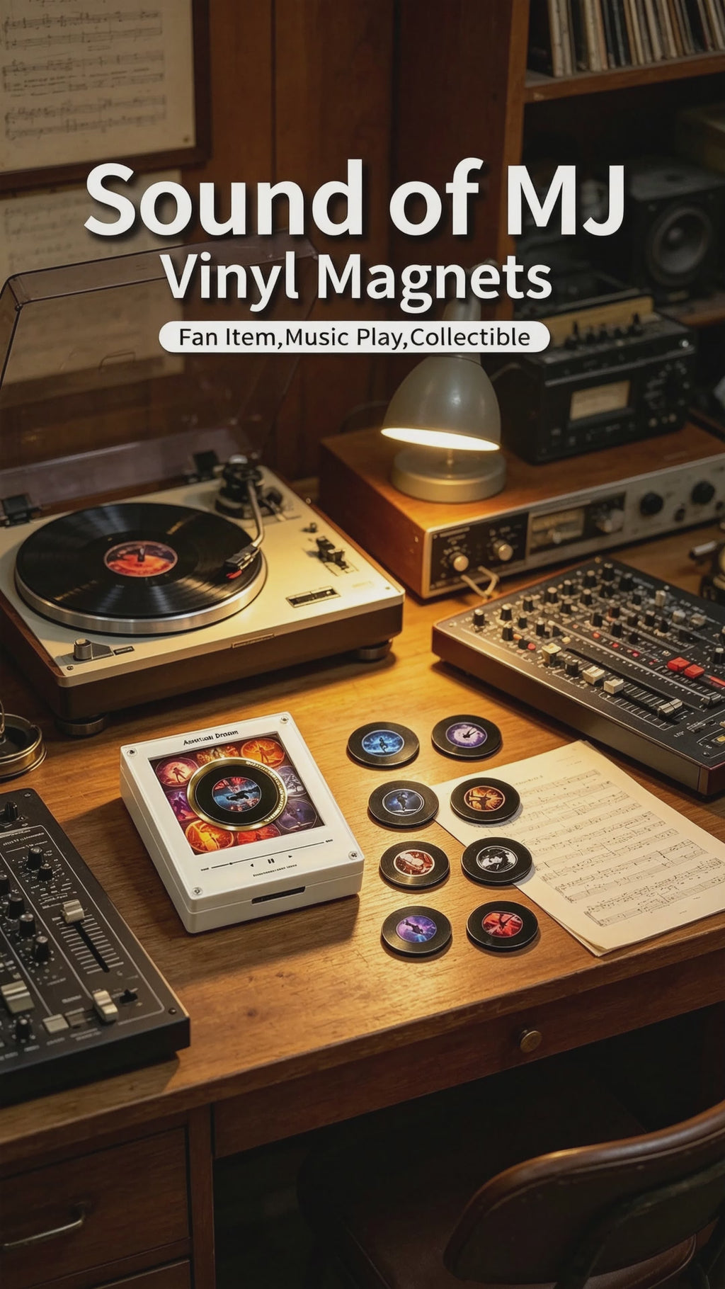Mini Vinyl Music Player Fridge Magnet – Interactive Magnetic Record Player with Swappable Songs, Retro Music Gift for Music Lovers